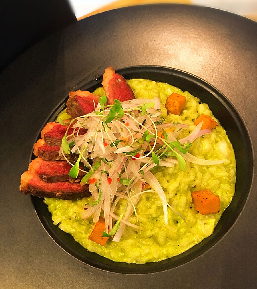 Plato: Arroz Caldoso (plato español parecido al risotto) con estilo norteño